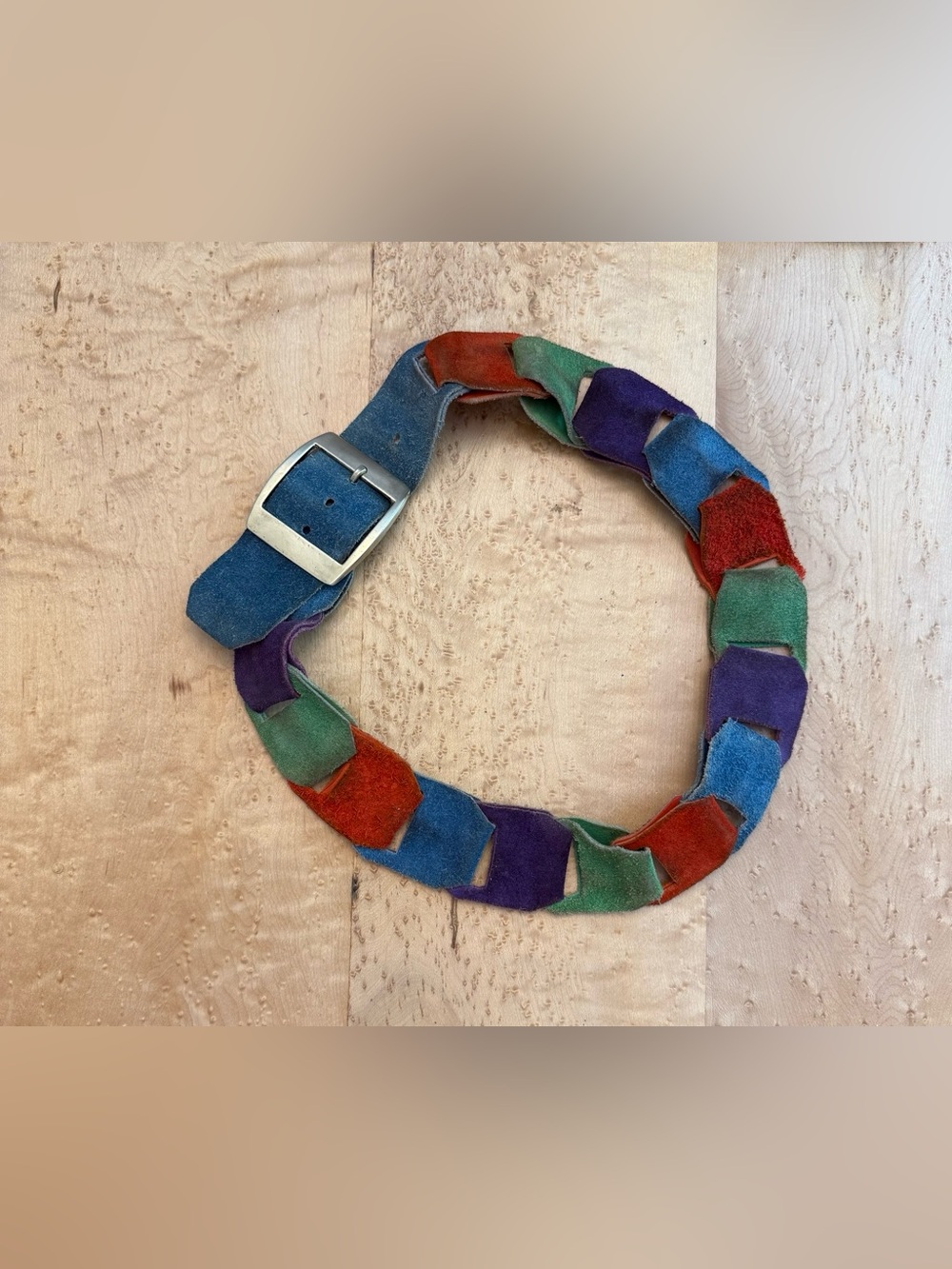 Vintage Multicolor Suede Woven Belt with Brass buckle